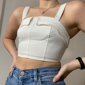 UO white denim crop top